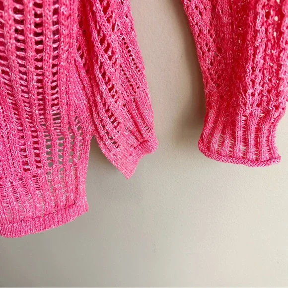 CHICO’S coral open knit sweater size XL with side slits perfect for spring EUC - Picture 3 of 7